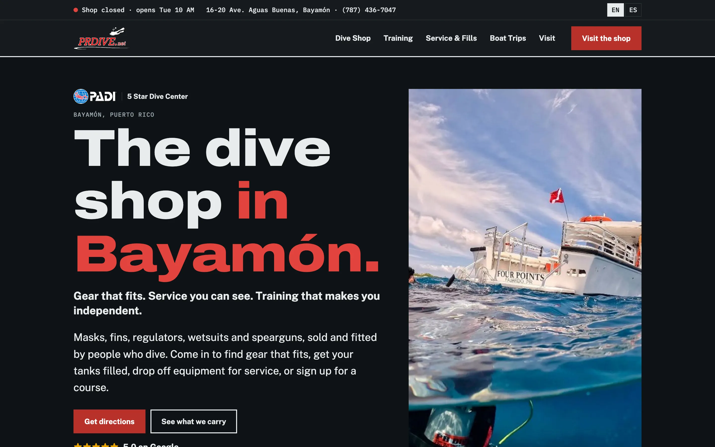 PR Dive: página de inicio